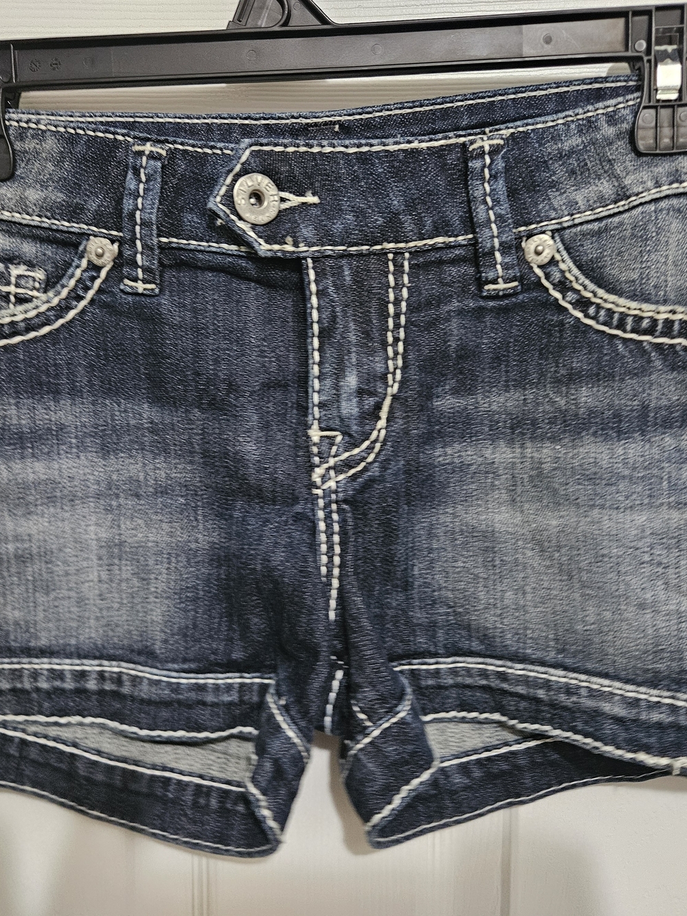 Silver Jeans dark blue denim shorts with embellished pocket